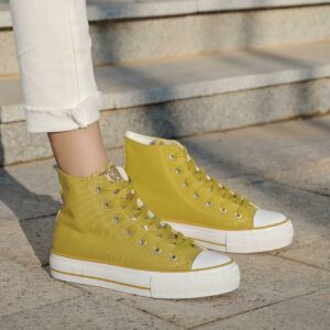 Baskets montantes en toile jaune moutarde